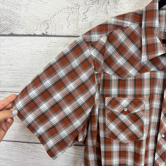 Wrangler Men's 2 Pack Pearl Snap Blue & Rust Plaid Short Sleeve Shirts Size 3XL - Picture 3 of 13